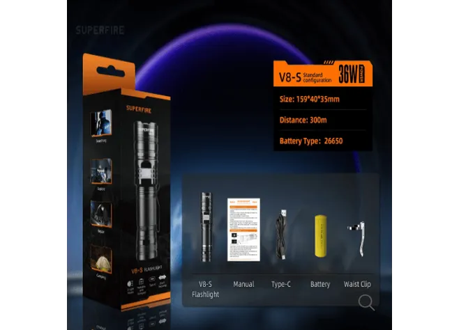 Ліхтар тактичний Superfire V8-S Black Фото 2